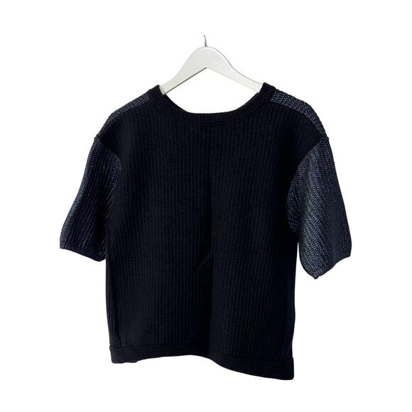 Tory Burch Womens XLarge Merino Wool Textured Knit Sweater Navy Metallic Blue - Picture 2 of 10